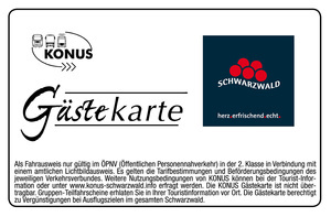 Die KONUS-Gästekarte erhalten Sie von ihrem Gastgeber. Mit ihr haben Sie freie Fahrt mit Bus und Bahn im Schwarzwald.